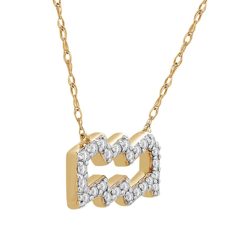 Aquarius Zodiac Necklace with Diamonds in 10K Yellow Gold &#40;1/10 ct. tw.&#41; – Image 2 of 3