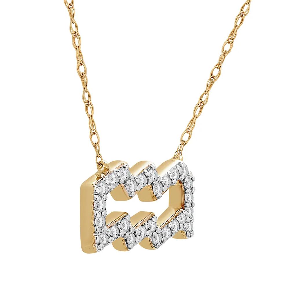 Aquarius Zodiac Necklace with Diamonds in 10K Yellow Gold (1/10 ct. tw.) – Image 2 of 3