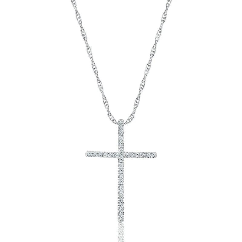 1/8 ct. tw. Diamond Cross Pendant in 10K White Gold – Image 1 of 2