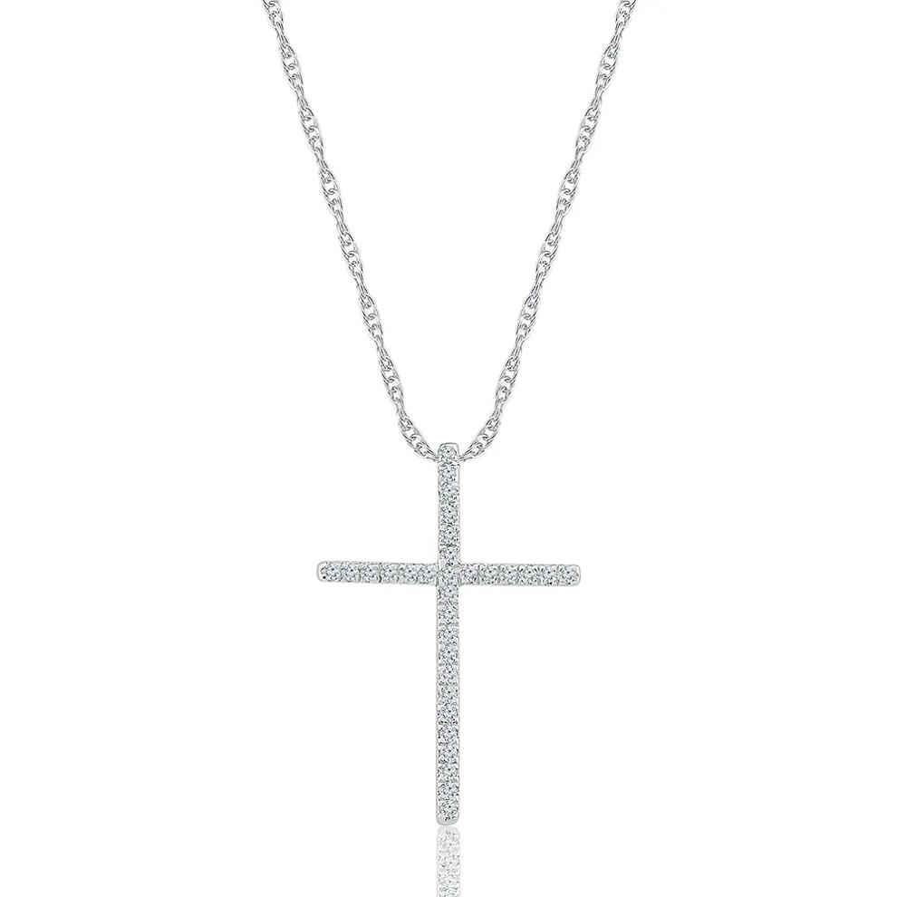 1/8 ct. tw. Diamond Cross Pendant in 10K White Gold – Image 1 of 2