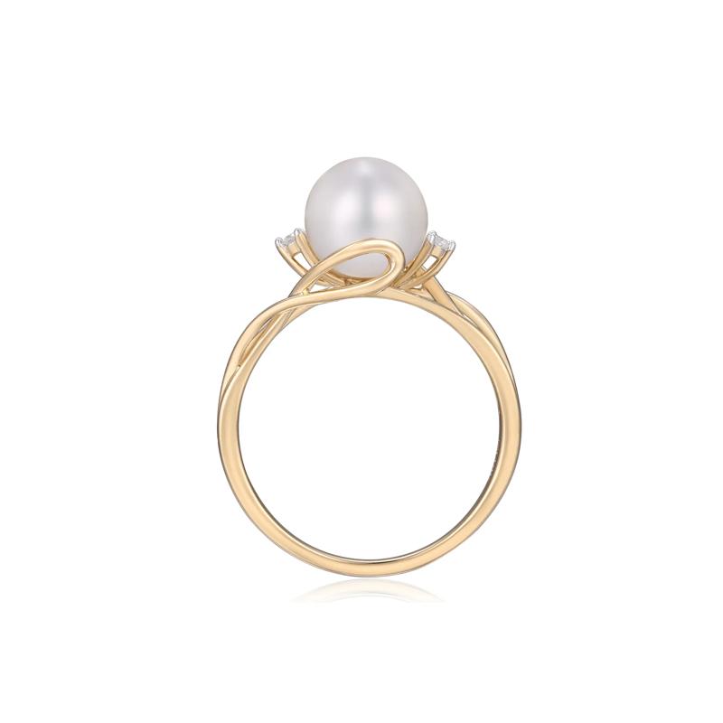 Cultured Freshwater Pearl and Diamond Accent Ring in 10K Yellow Gold – Image 2 of 3
