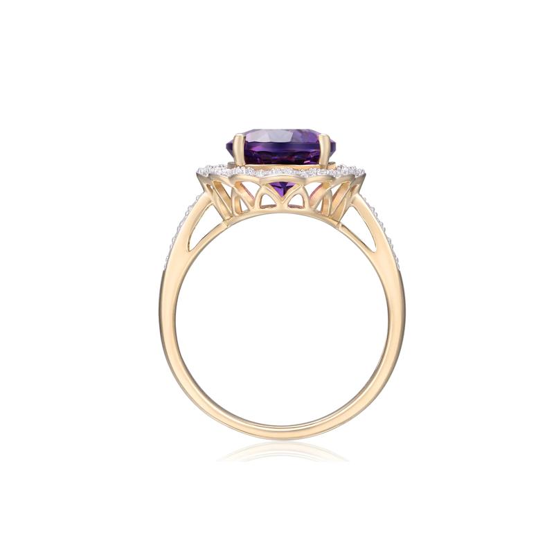 Amethyst and Diamond Scalloped Halo Ring in 10K Yellow Gold &#40;1/7 ct. tw.&#41; – Image 2 of 3