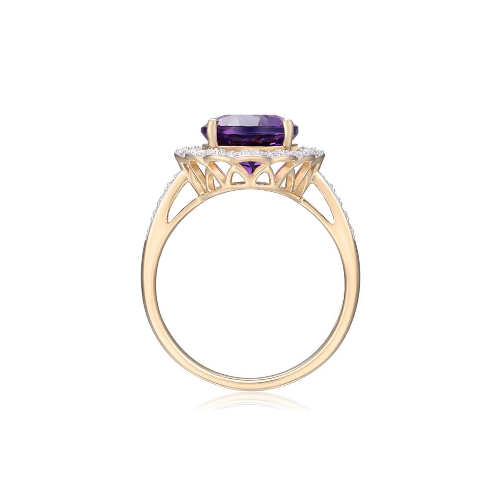 Amethyst and Diamond Scalloped Halo Ring in 10K Yellow Gold (1/7 ct. tw.) – Image 2 of 3