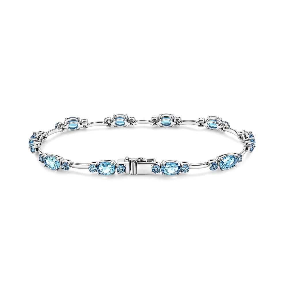 Oval Blue Topaz Line Bracelet in Sterling Silver – Image 2 of 2