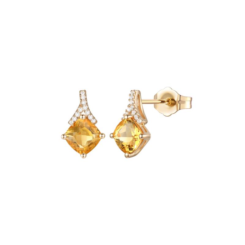 Citrine and Diamond Earrings in 10K Yellow Gold &#40;1/10 ct. tw.&#41; – Image 1 of 1