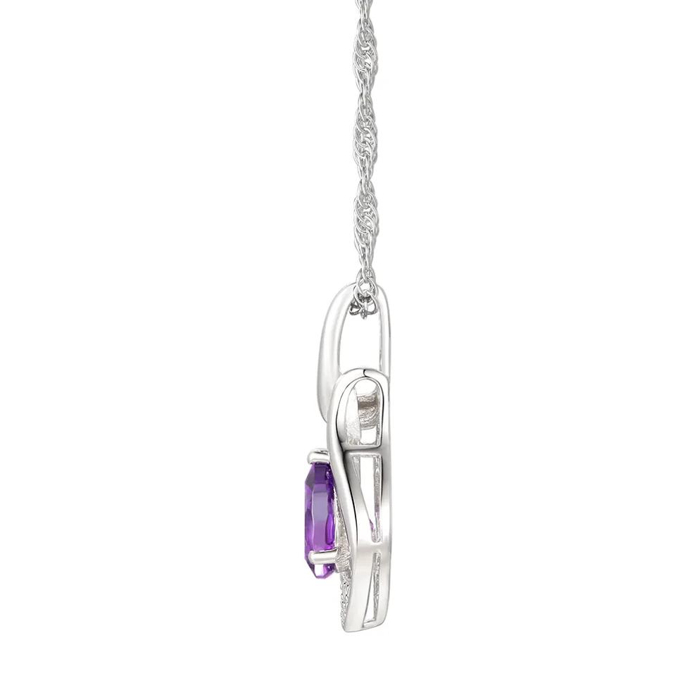 Pear-Shaped Amethyst &amp; Lab Created White Sapphire Earring, Pendant &amp; Ring Set in Sterling Silver – Image 6 of 9