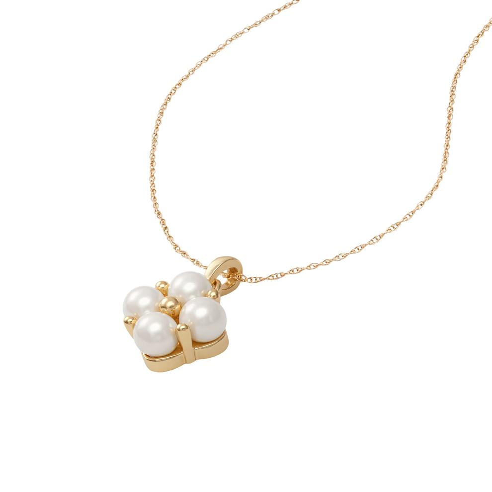 Freshwater Cultured Pearl Clover Pendant Necklace in 10K Yellow Gold – Image 4 of 4