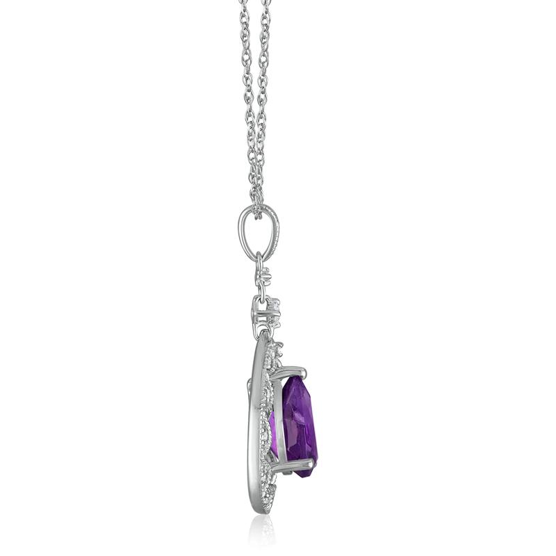 Pear-Shaped Amethyst and Diamond Accent Necklace in 14K White Gold – Image 2 of 3