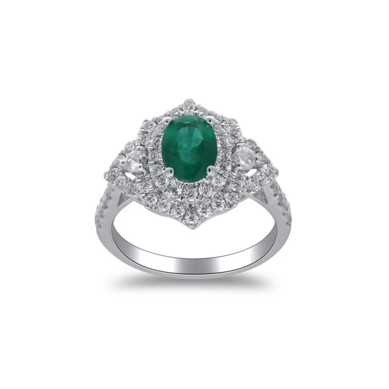 Emerald and Diamond Ornate Ring in 14K White Gold &#40;5/8 ct. tw.&#41; – Image 4 of 5