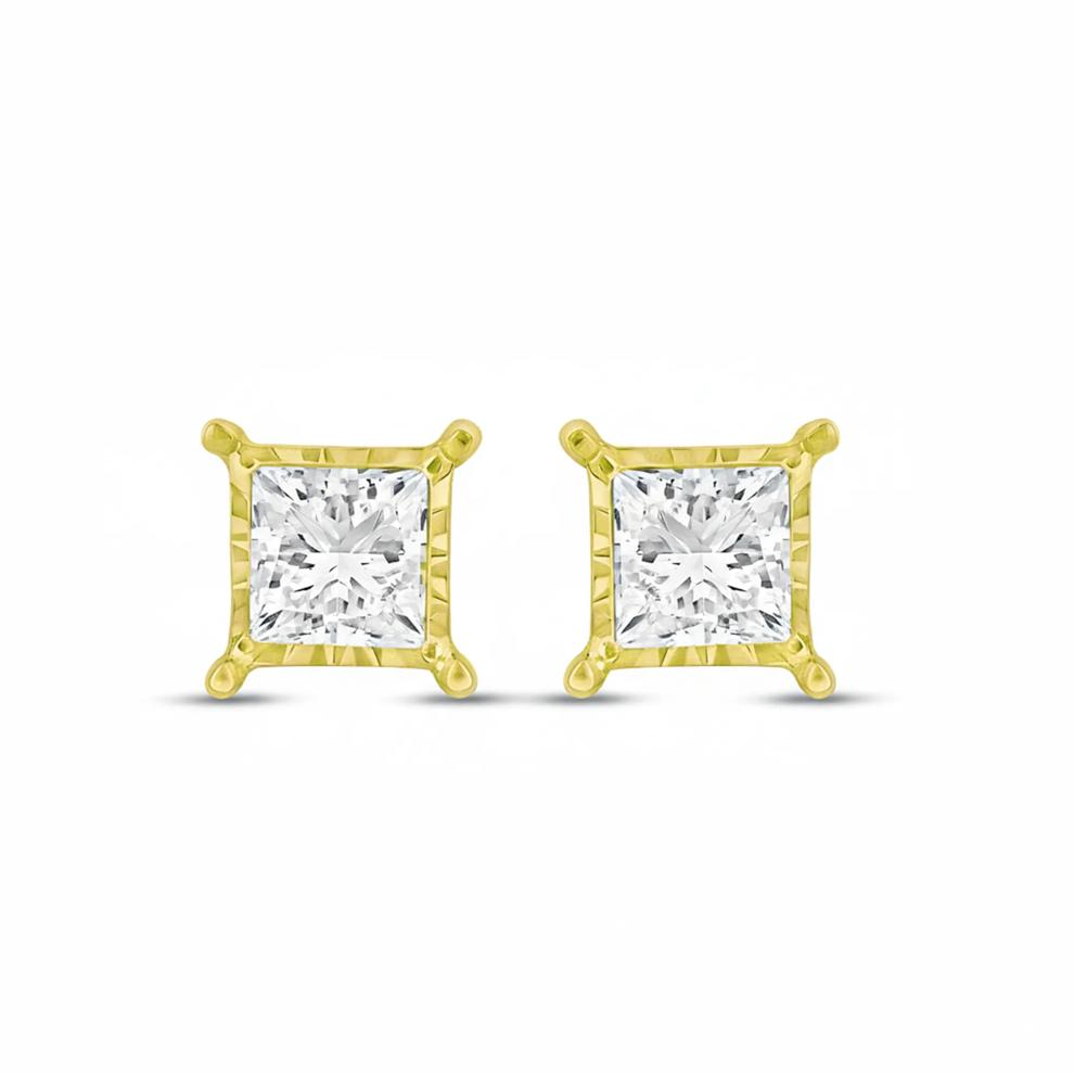 Lab Grown Princess-Cut Diamond Illusion Stud Earrings in 10K Yellow Gold (3/4 ct. tw.) – Image 2 of 4