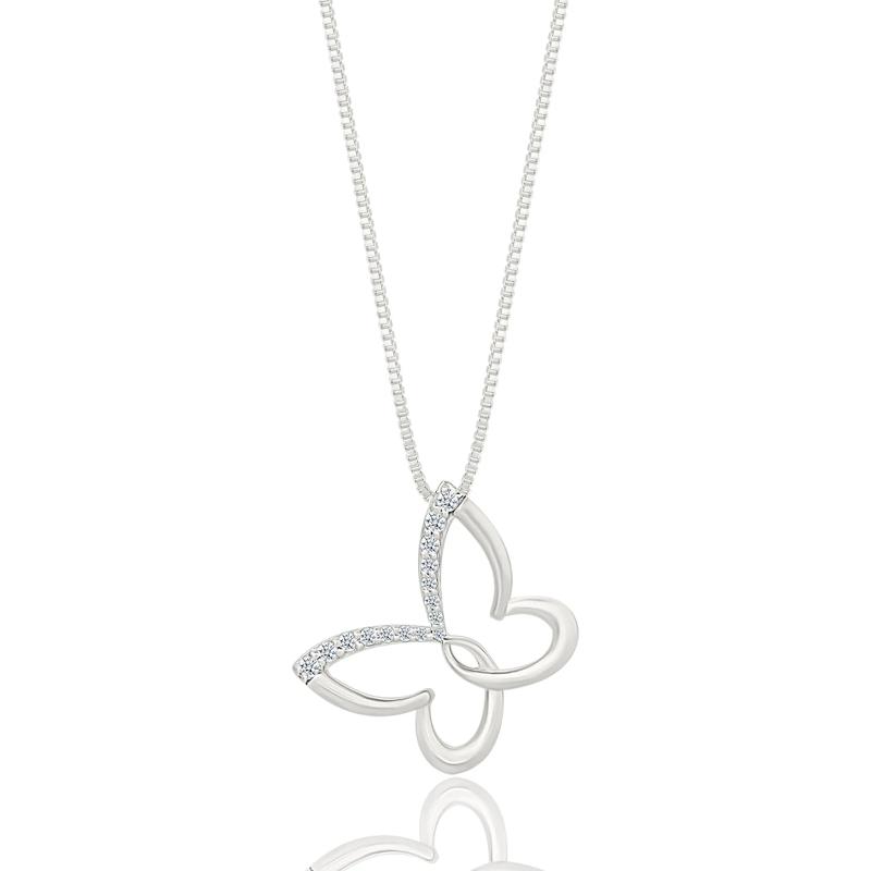 Diamond Accent Butterfly Pendant in Sterling Silver – Image 1 of 3