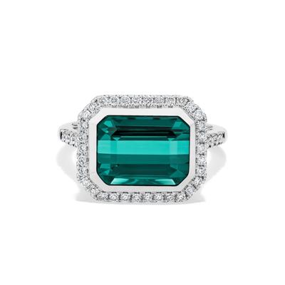 Green Tourmaline & Diamond Halo Ring in 14K White Gold (3/8 ct. tw.)