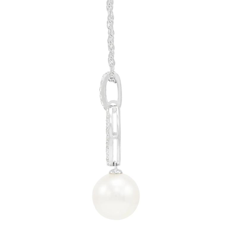 Freshwater Pearl &amp; Lab-Created White Sapphire Pendant in Sterling Silver – Image 2 of 3