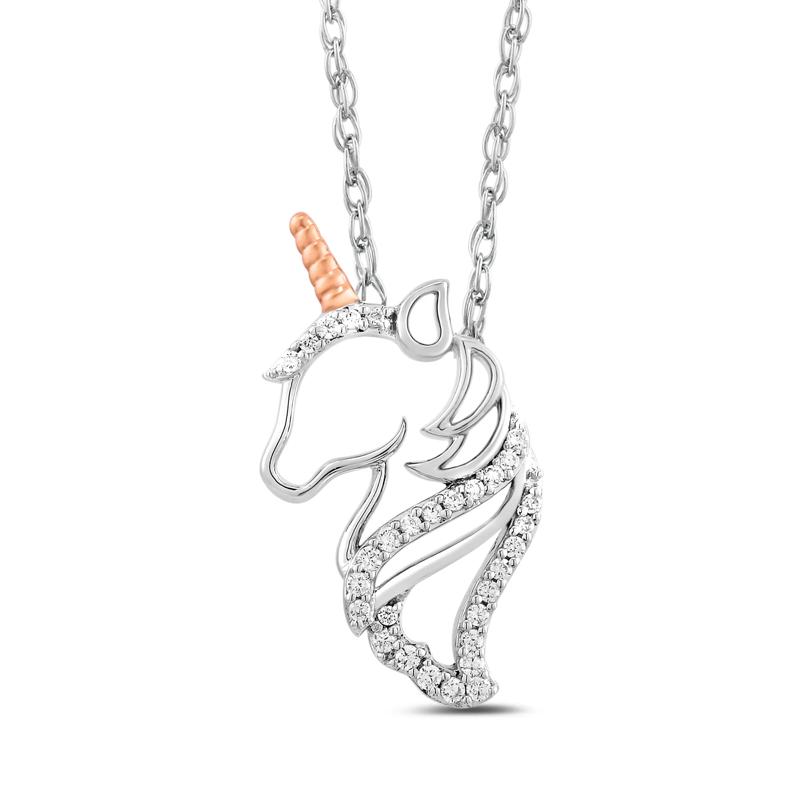 Diamond Unicorn Pendant in Sterling Silver and 10K Rose Gold &#40;1/10 ct. tw.&#41; – Image 1 of 3