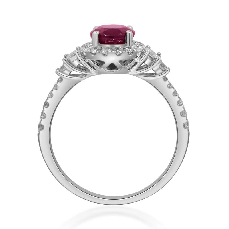 Oval Ruby &amp; Diamond Halo Ring in 18K White Gold (5/8 ct. tw.) – Image 3 of 5