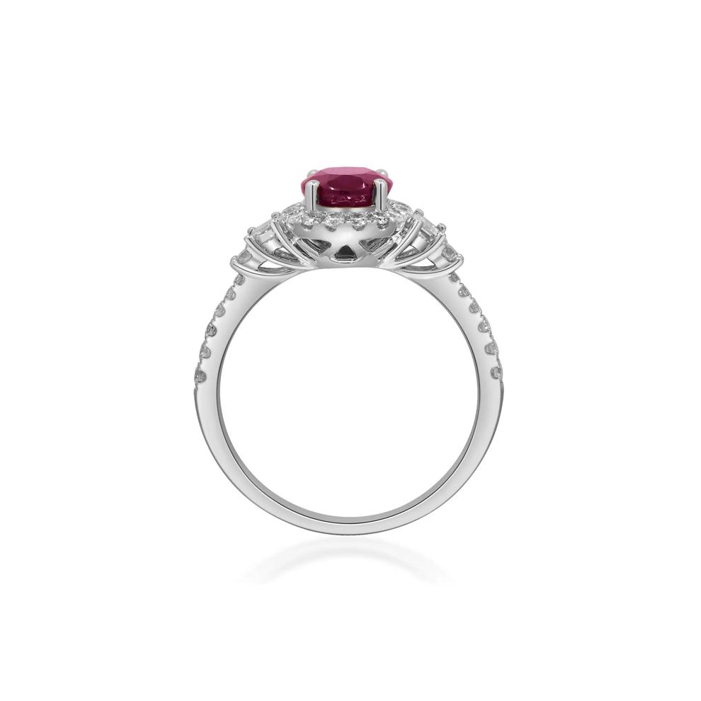 Oval Ruby &amp; Diamond Halo Ring in 18K White Gold (5/8 ct. tw.) – Image 3 of 5