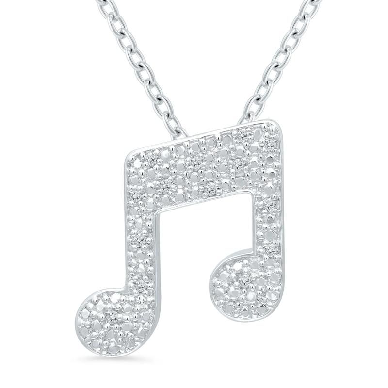 Music Note Pendant with Diamond Accents in Sterling Silver – Image 1 of 3