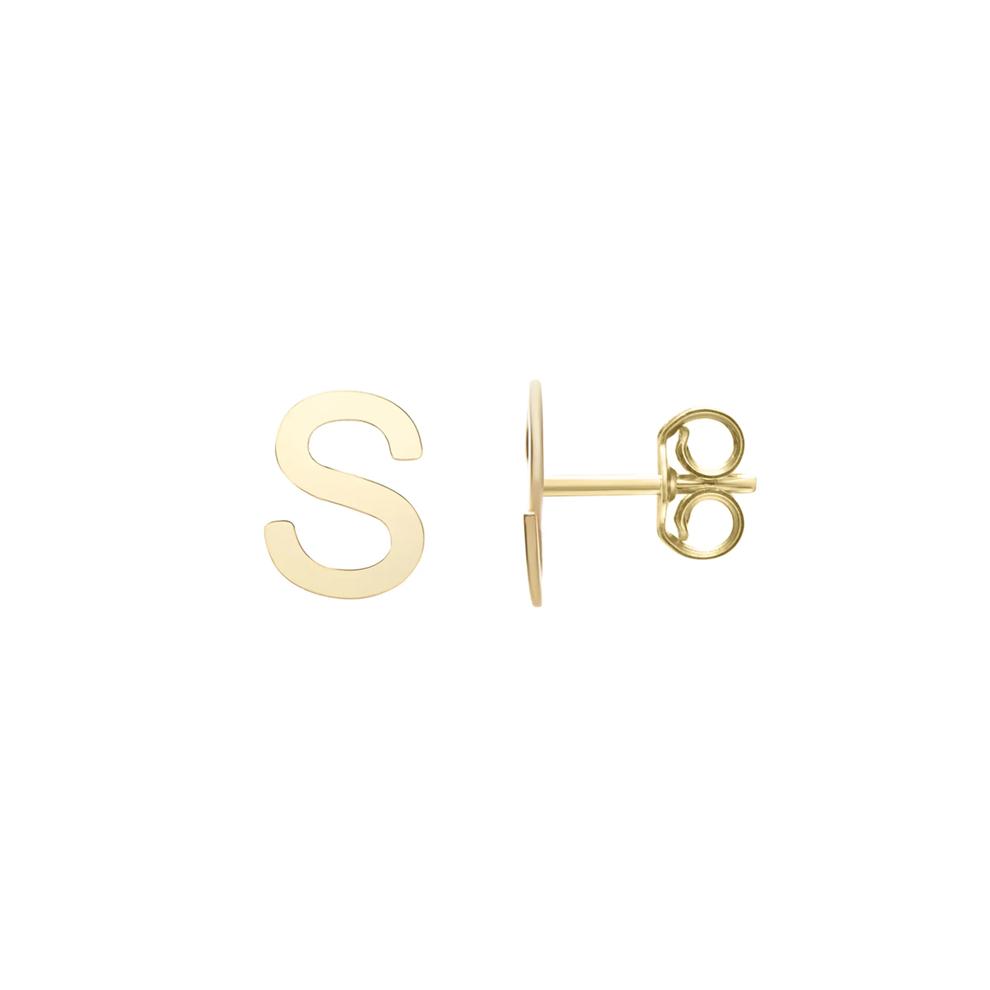 Initial Stud Earrings Letter &ldquo;S&rdquo; in 14K Yellow Gold – Image 1 of 1