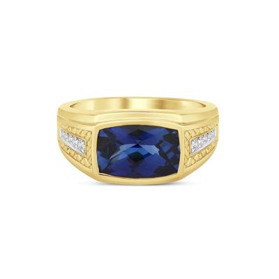 Lab Created Blue Sapphire and Diamond Ring in 10K Yellow Gold (1/7 ct. tw.)
