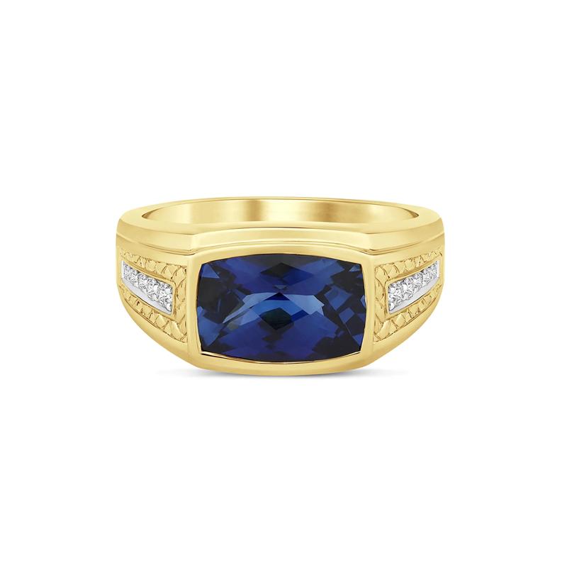 Lab Created Blue Sapphire and Diamond Ring in 10K Yellow Gold &#40;1/7 ct. tw.&#41; – Image 1 of 3