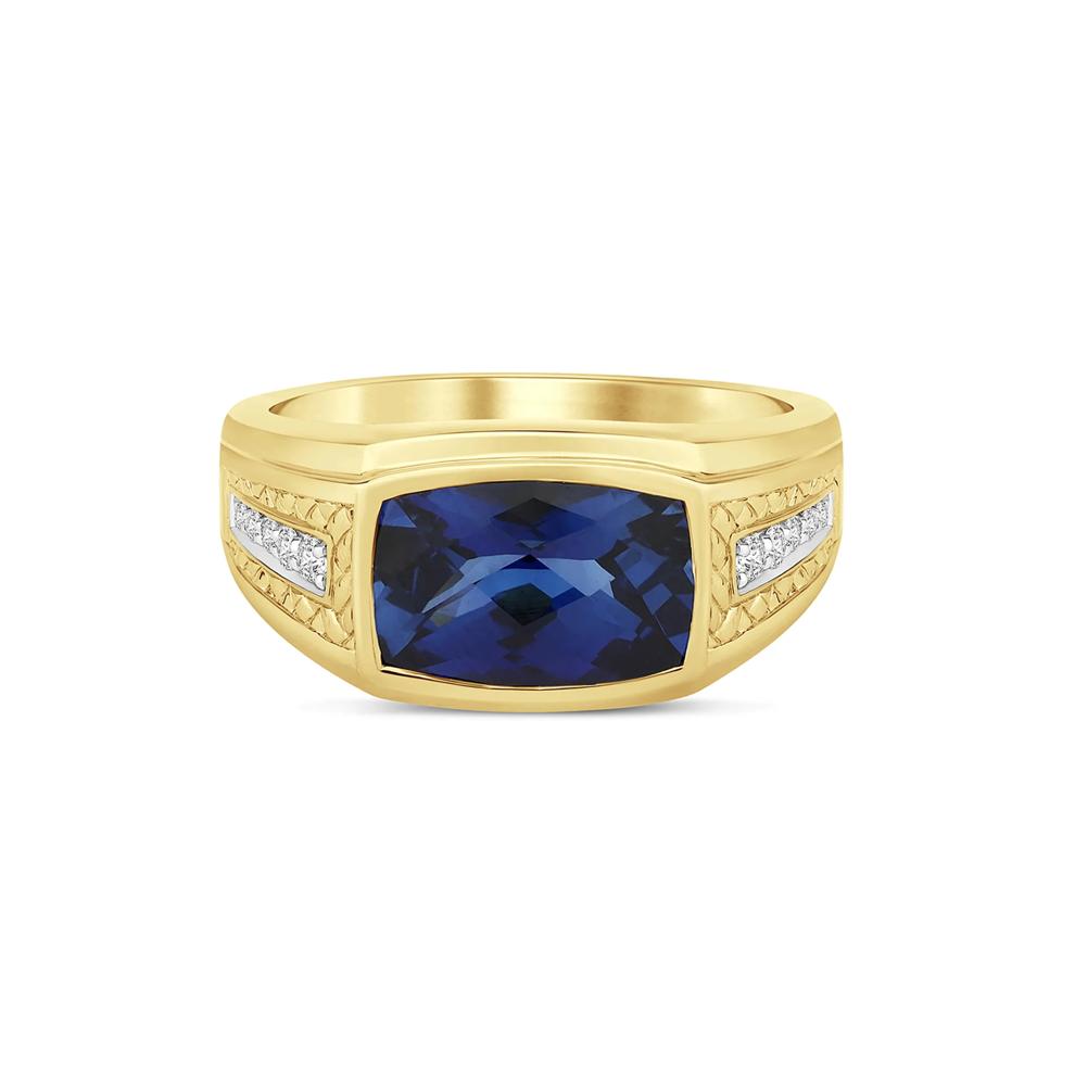 Lab Created Blue Sapphire and Diamond Ring in 10K Yellow Gold (1/7 ct. tw.) – Image 1 of 3