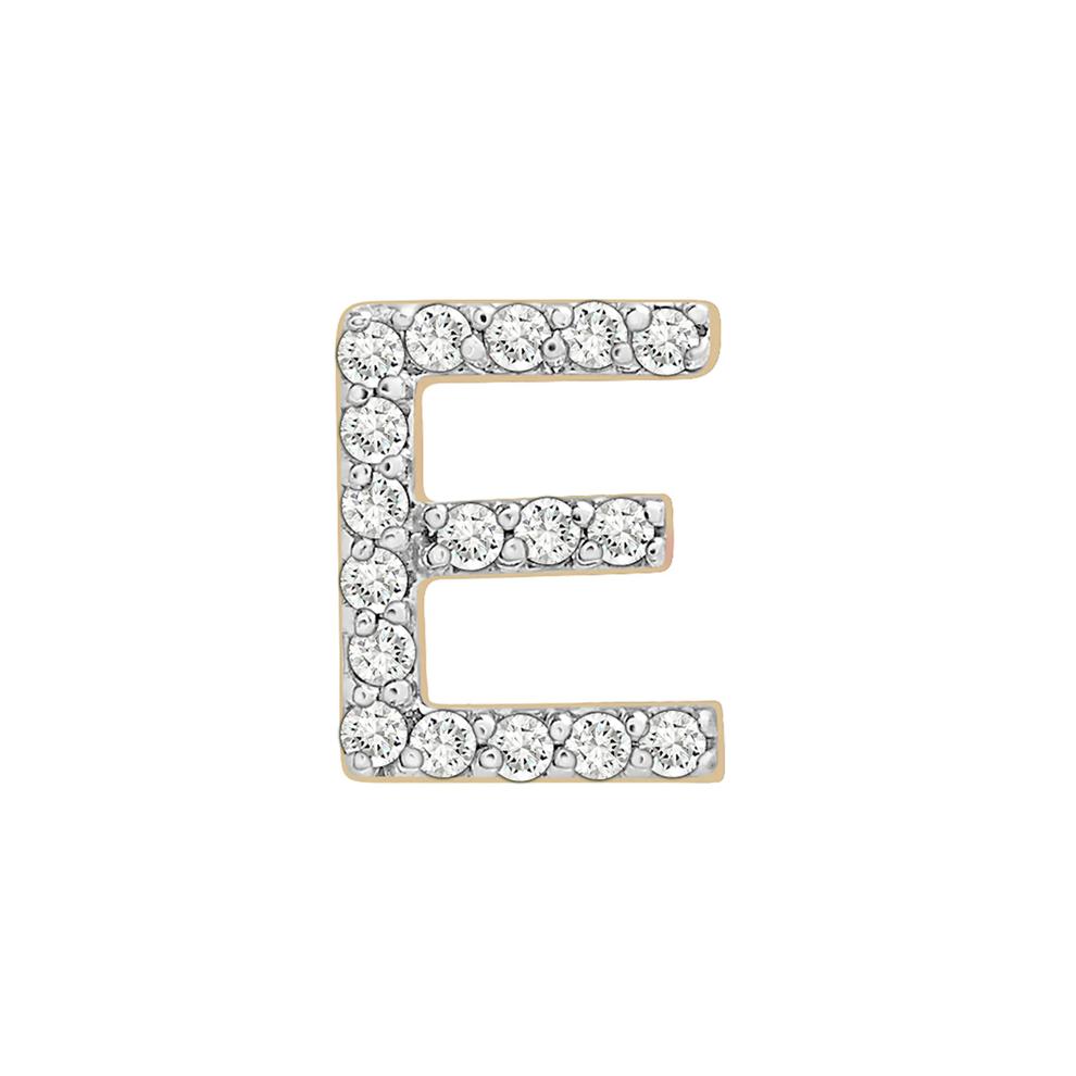 Single-Letter Stud Earring &ldquo;E&rdquo; with Diamond Accents in 10K Yellow Gold – Image 1 of 2