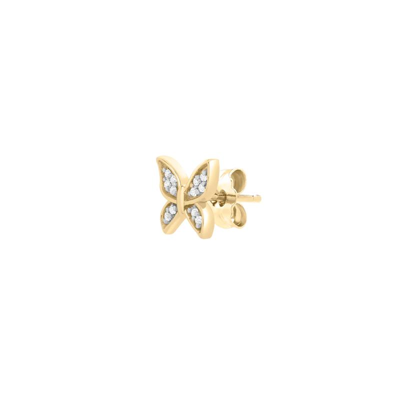 Single Stud Earring Butterfly with Diamond Accents in 10K Yellow Gold – Image 2 of 2