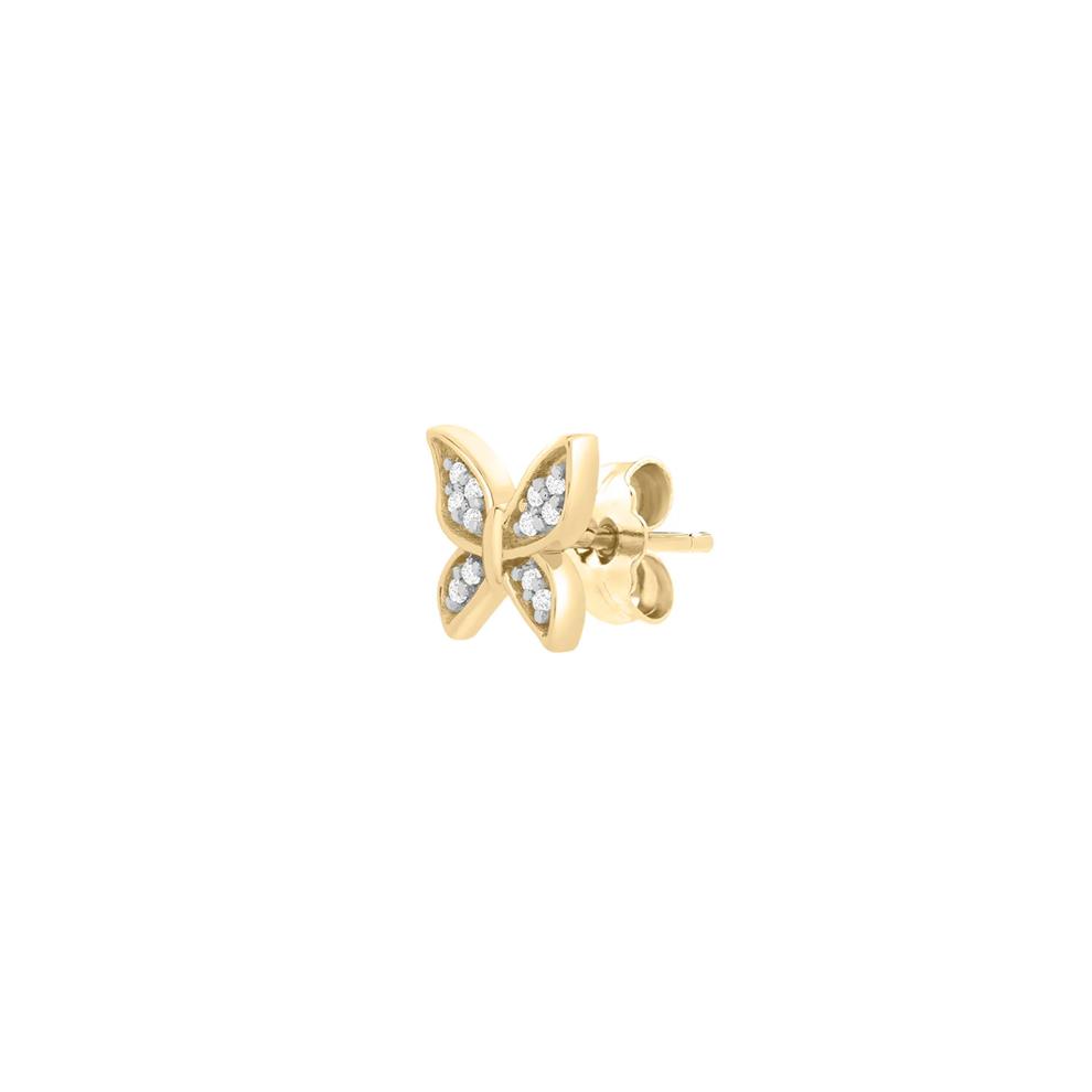 Single Stud Earring Butterfly with Diamond Accents in 10K Yellow Gold – Image 2 of 2