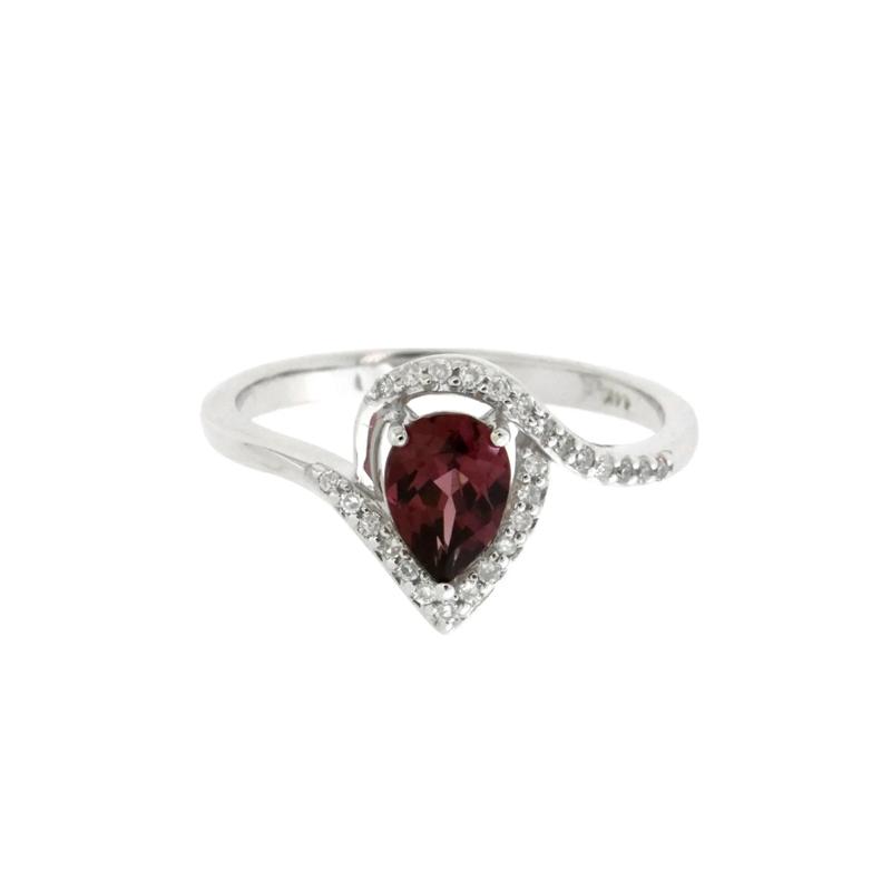 Rhodolite Garnet Ring with Diamond Halo in 10K White Gold &#40;1/8 ct. tw.&#41; – Image 1 of 1