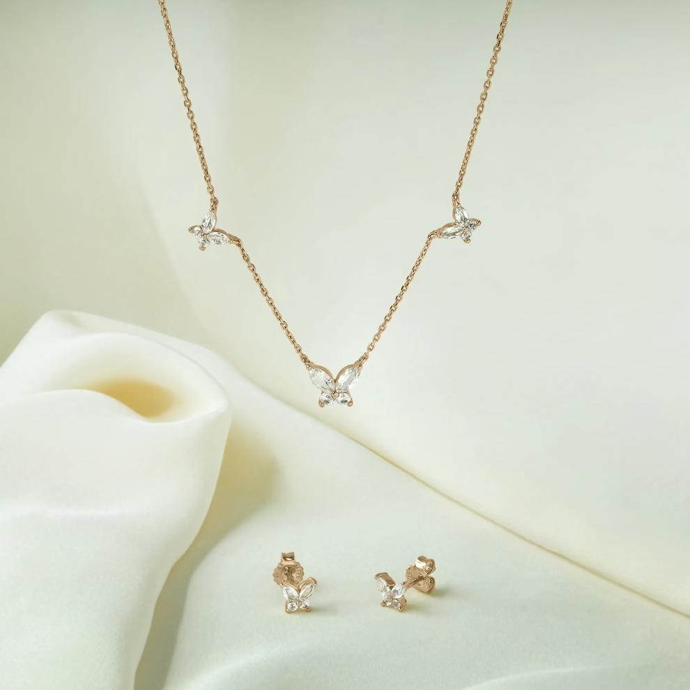 Lab-Created White Sapphire Butterfly Stud Earrings in Vermeil – Image 2 of 3