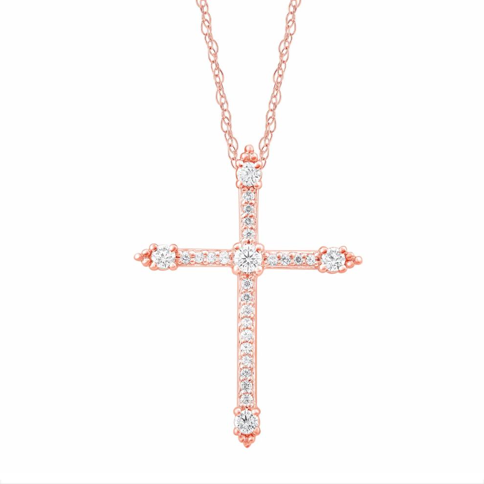 Diamond Cross Pendant in 14K Rose Gold (1/4 ct. tw.) – Image 1 of 3