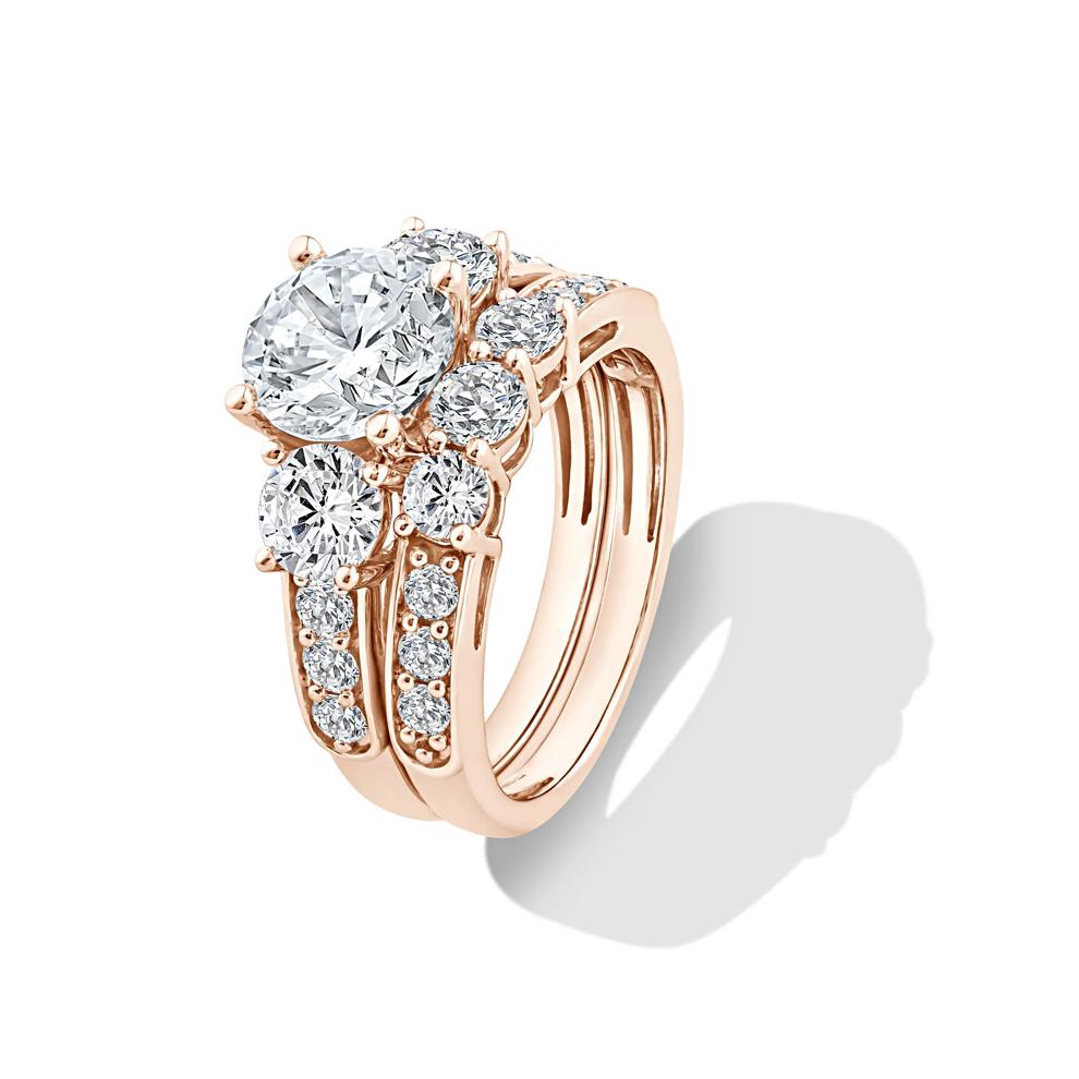 Lab Grown Diamond Round Center Three-Stone Engagement Set in 10K Rose Gold (4 ct. tw.) – Image 5 of 6