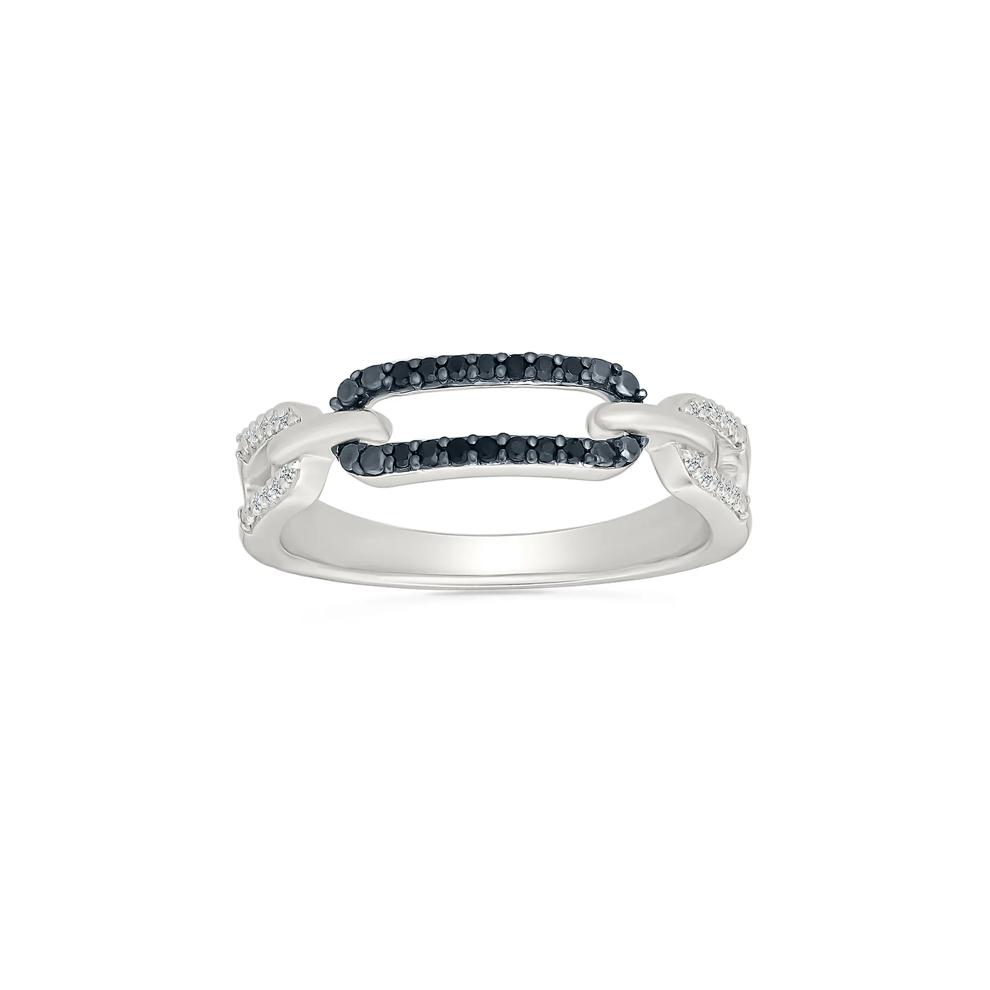 Black and White Diamond Chain Link Ring in Sterling Silver (1/8 ct. tw.) – Image 5 of 5