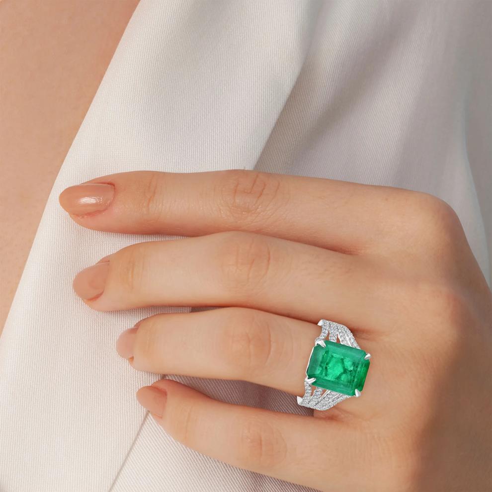 Emerald and Diamond Ring in 18K White Gold (3/4 ct. tw.) – Image 5 of 5