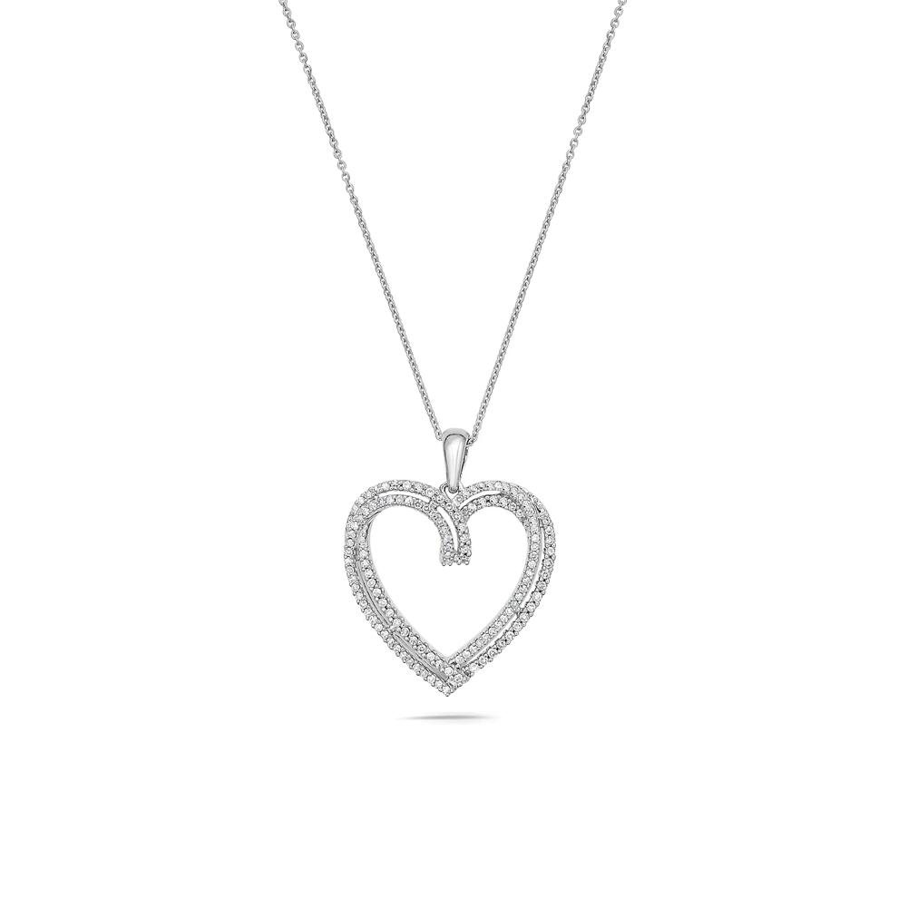 Diamond Open Heart Pendant in Sterling Silver (1/2 ct. tw.) – Image 1 of 4