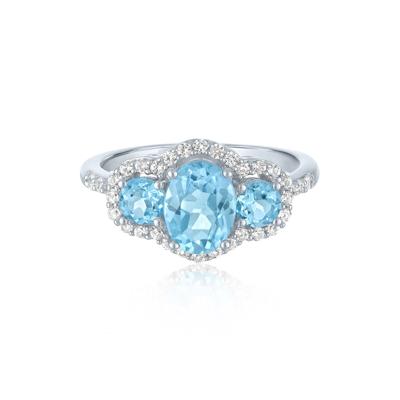 Swiss Blue Topaz & Lab-Created White Sapphire Three-Stone Ring in Sterling Silver
