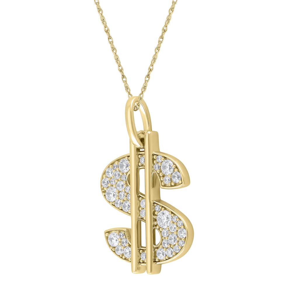 Men's Lab Grown Diamond Dollar Sign Pendant in 10K Yellow Gold (1 1/4 ct. tw.) – Image 2 of 2