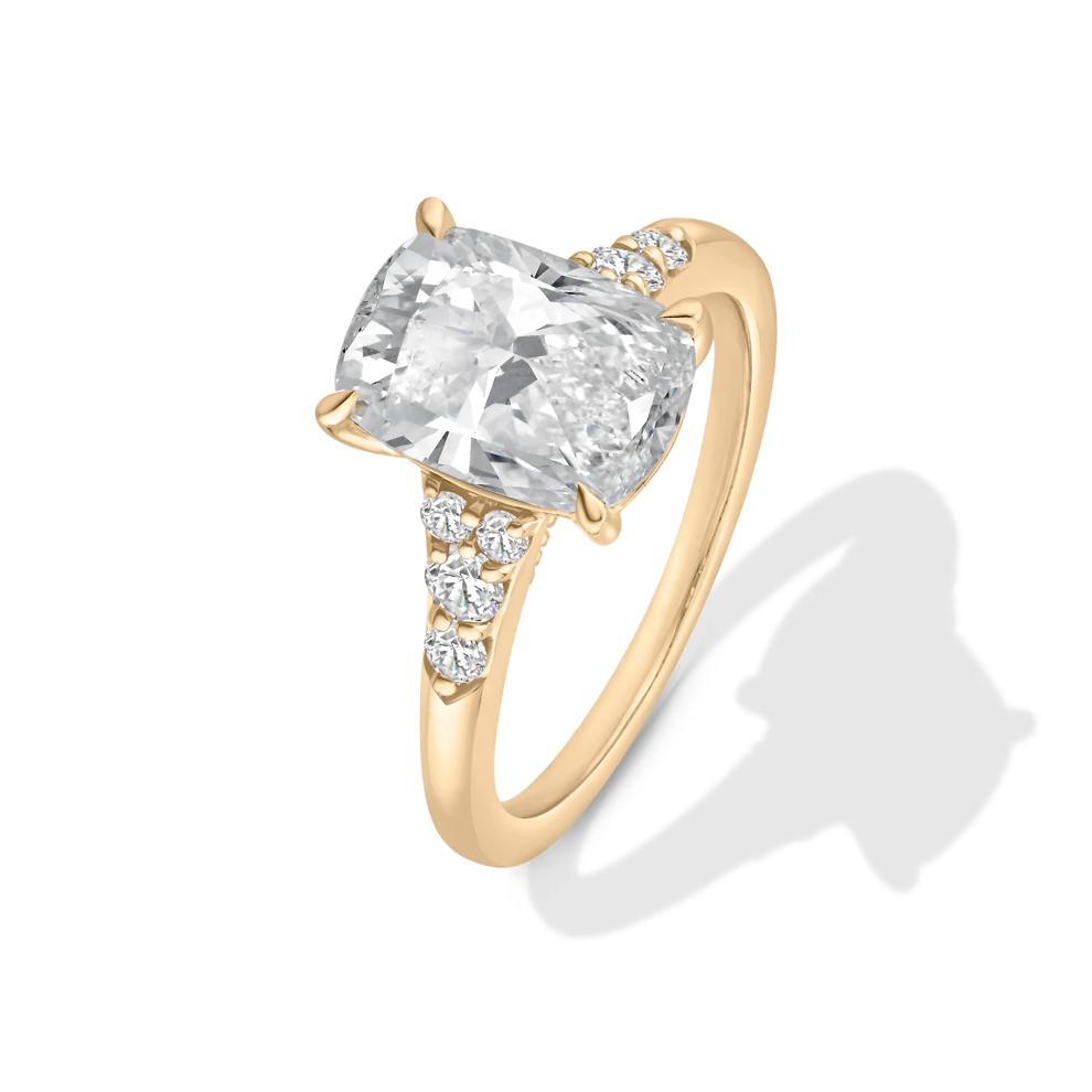 Lab Grown Diamond Elongated Cushion Center Engagement Ring in 14K Yellow Gold (3 1/4 ct. tw.) – Image 4 of 4