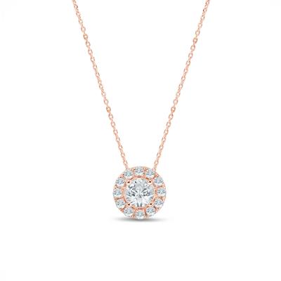 Lab Grown Diamond Halo Pendant in 14K Rose Gold (1/2 ct. tw.)