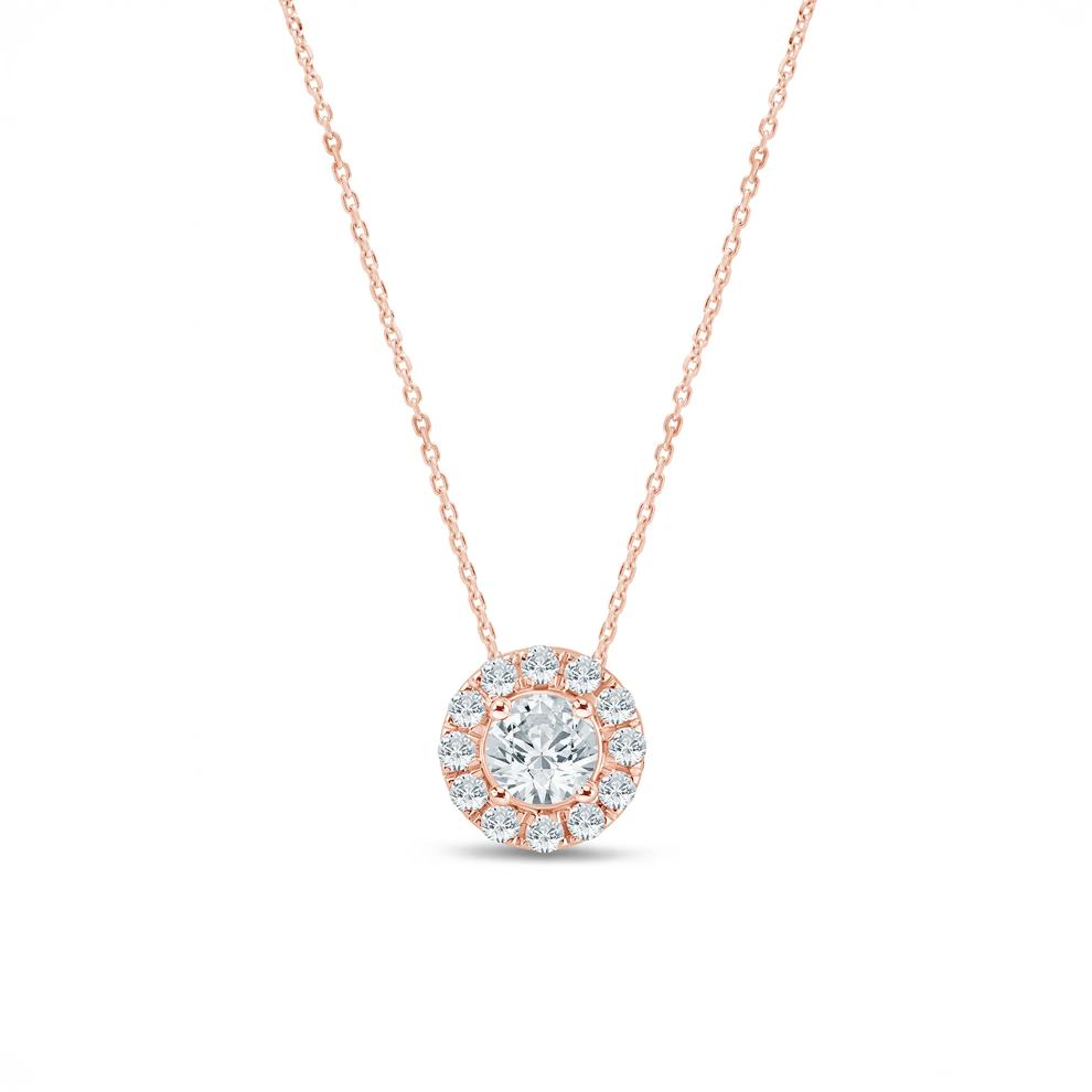 Lab Grown Diamond Halo Pendant in 14K Rose Gold (1/2 ct. tw.) – Image 1 of 3