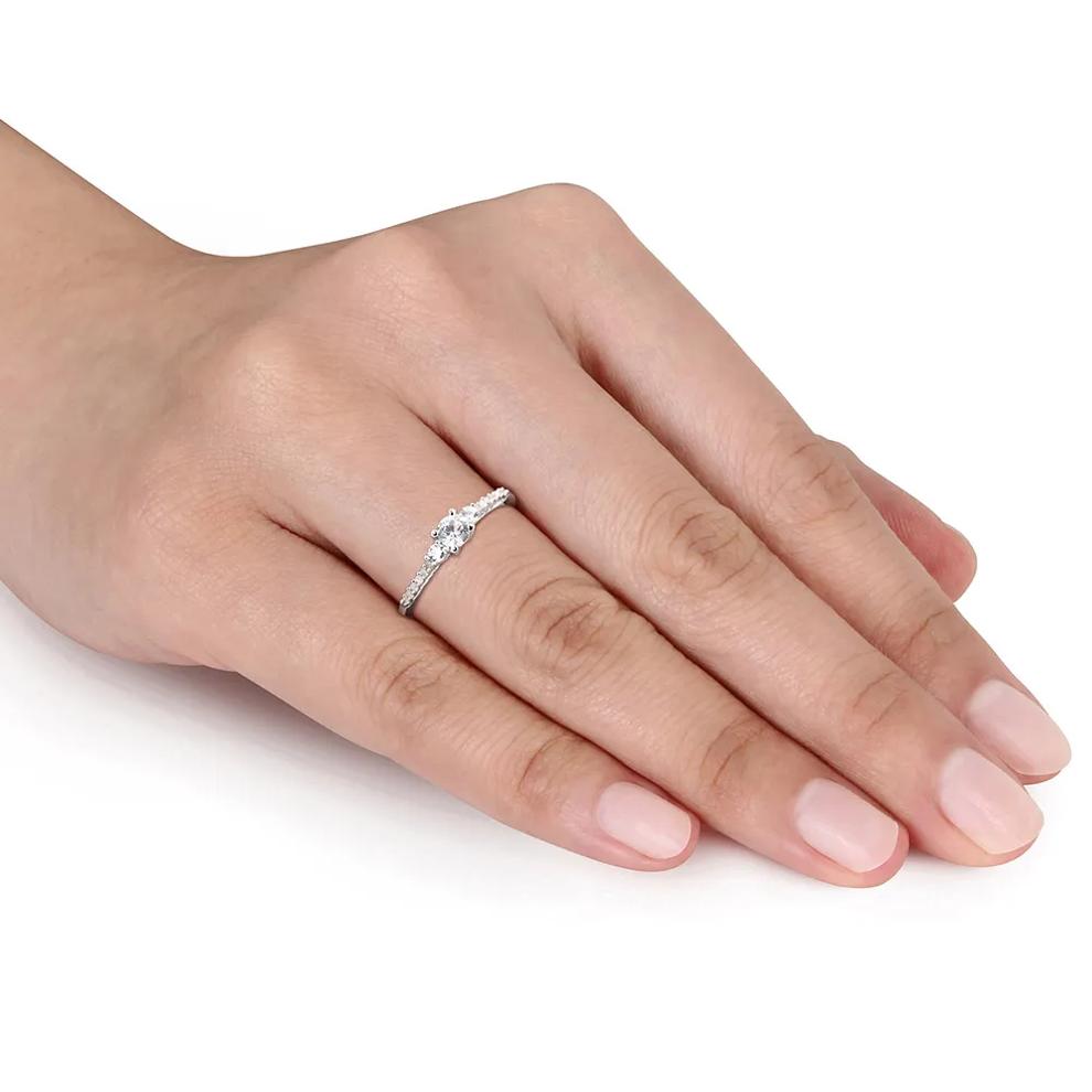 Lab Created White Sapphire &amp; Diamond Ring in Sterling Silver – Image 4 of 5