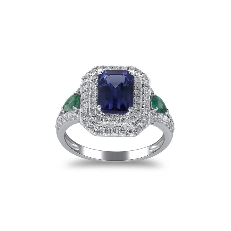Tanzanite &amp; Emerald Double Halo Ring in 14K White Gold &#40;1/2 ct. tw.&#41; – Image 4 of 5