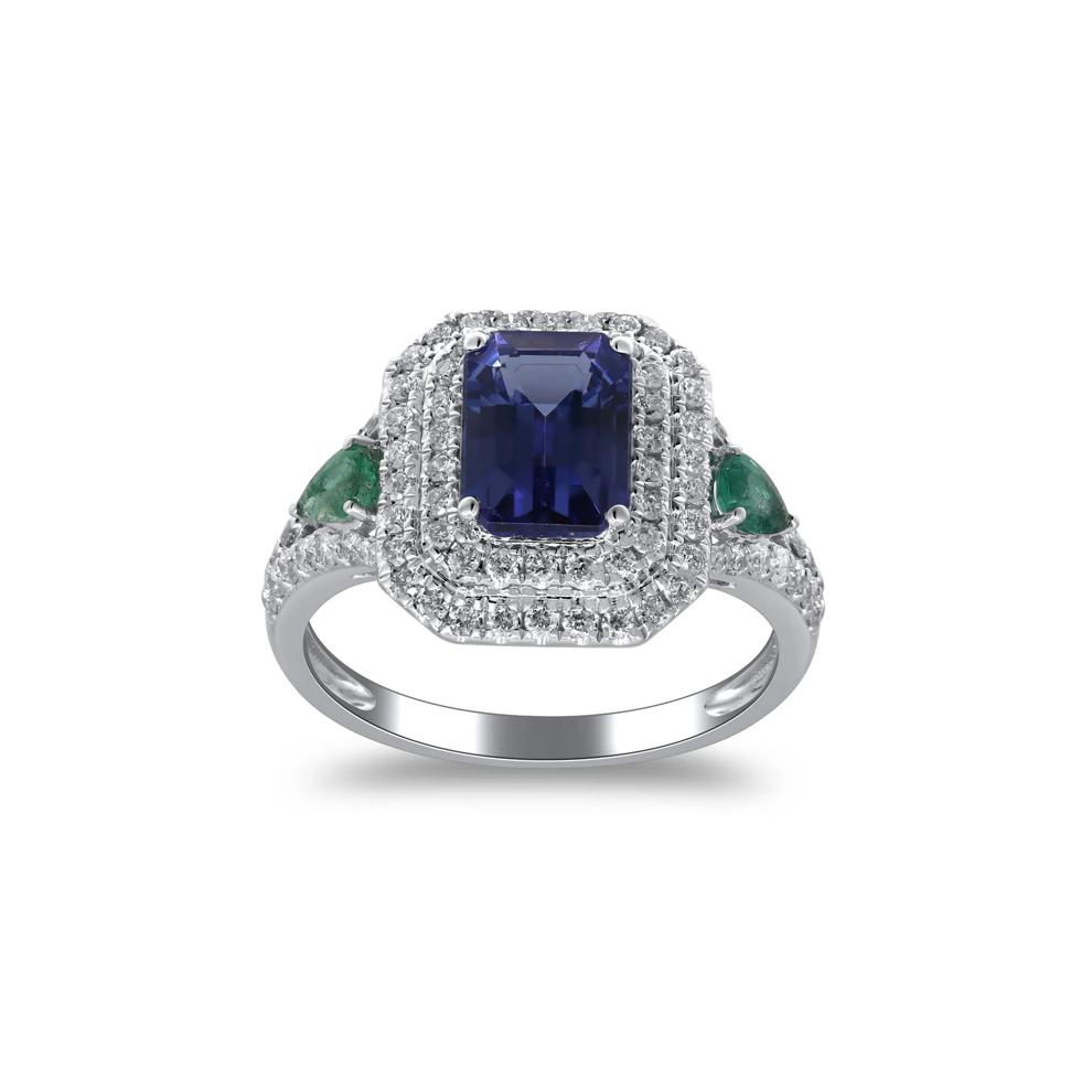 Tanzanite &amp; Emerald Double Halo Ring in 14K White Gold (1/2 ct. tw.) – Image 4 of 5