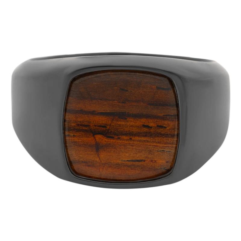 Cocobolo Inlay Cushion Signet Ring in Zirconium – Image 1 of 3