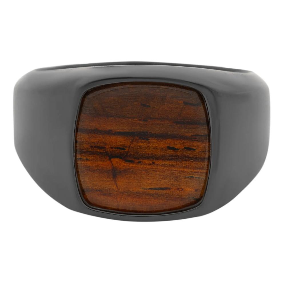 Cocobolo Inlay Cushion Signet Ring in Zirconium – Image 1 of 3