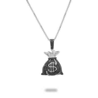 Men's Black Diamond Money Bag Pendant Necklace in Sterling Silver (1/2 ct. tw.)
