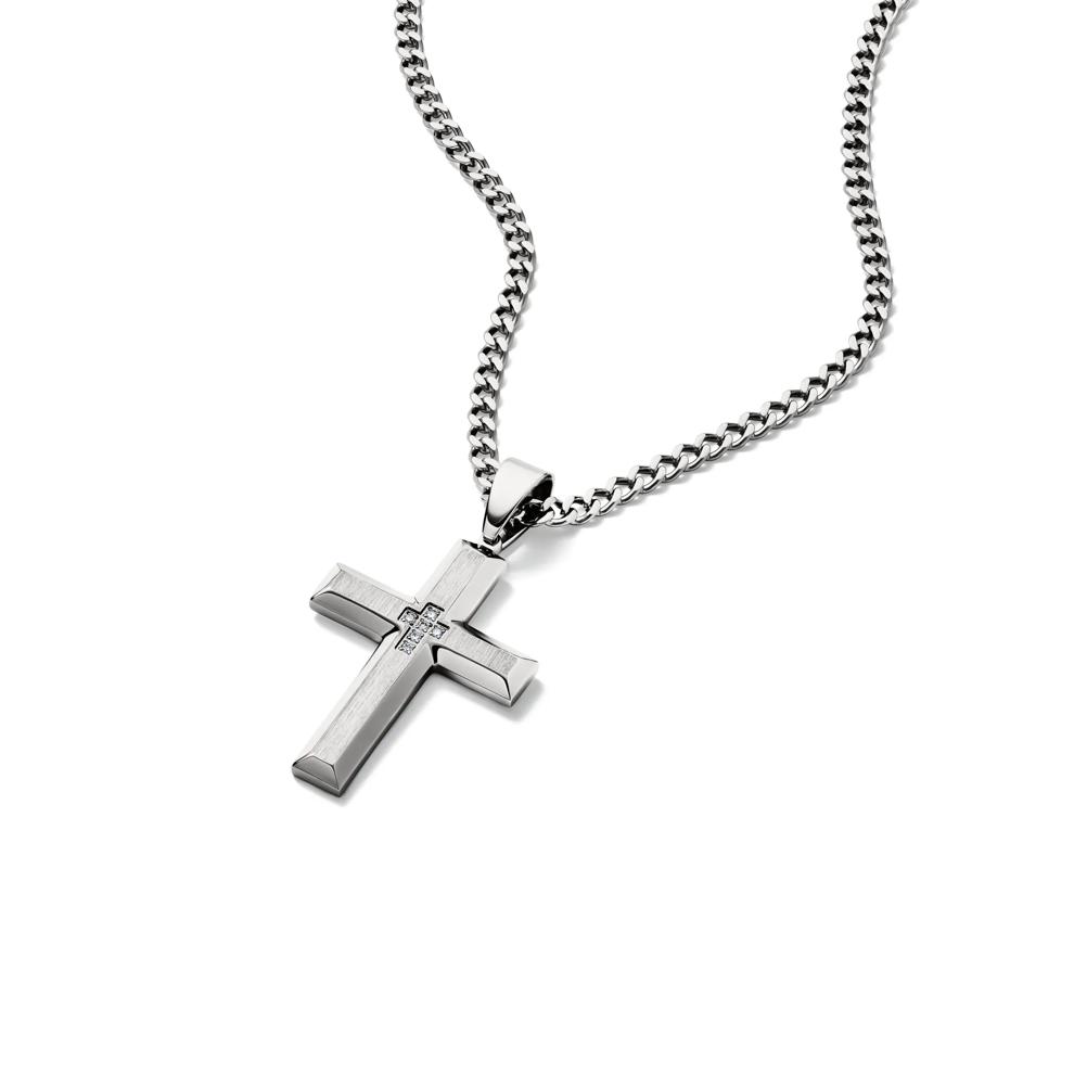 Men's Diamond Cross Necklace in Stainless Steel, 24" – Image 4 of 4