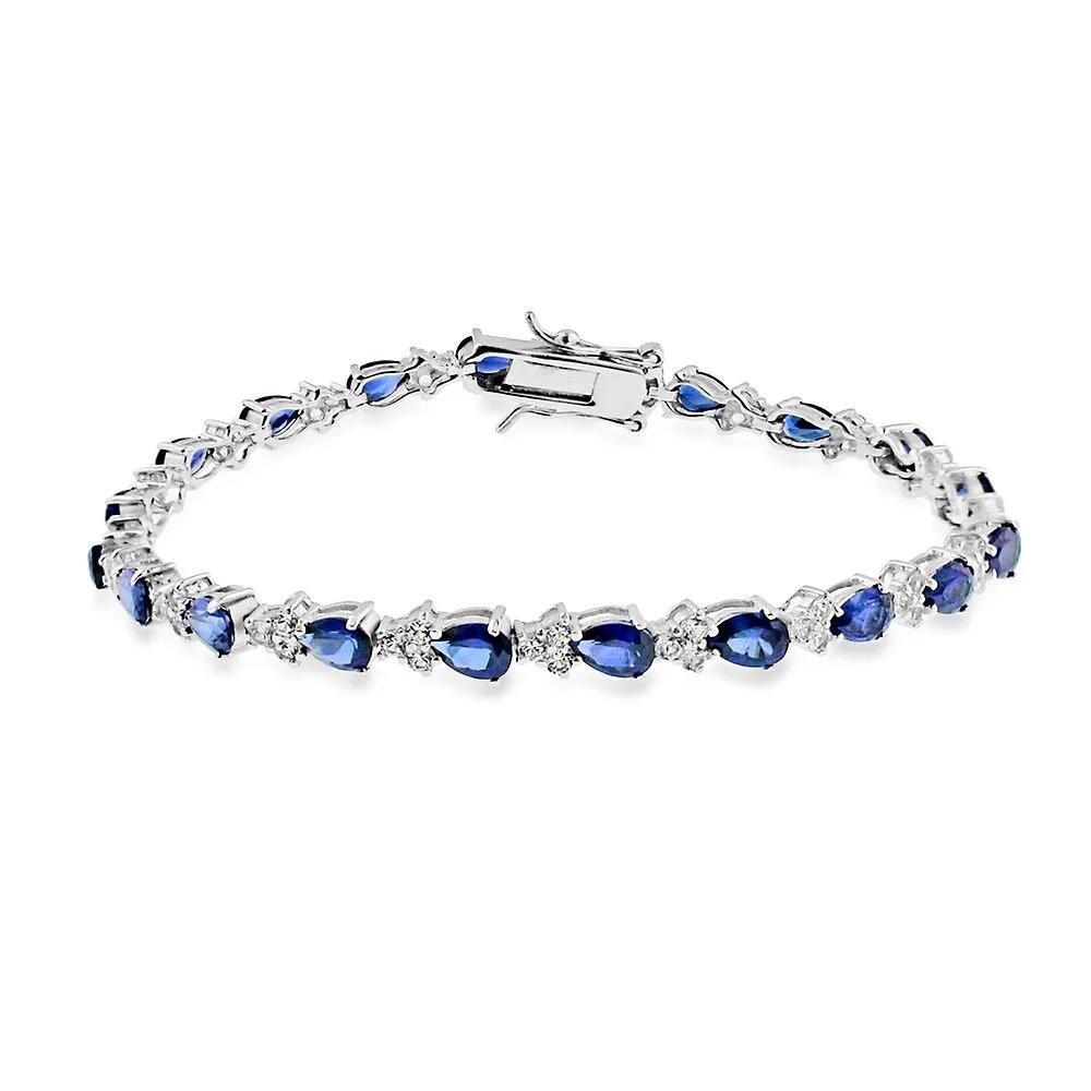 Lab Created Blue & White Sapphire Bracelet in Sterling  display picture 2