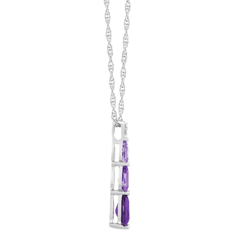 Three-Stone Amethyst and Lab-Created Amethyst and Diamond Accent Pendant in Sterling Silver – Image 2 of 3