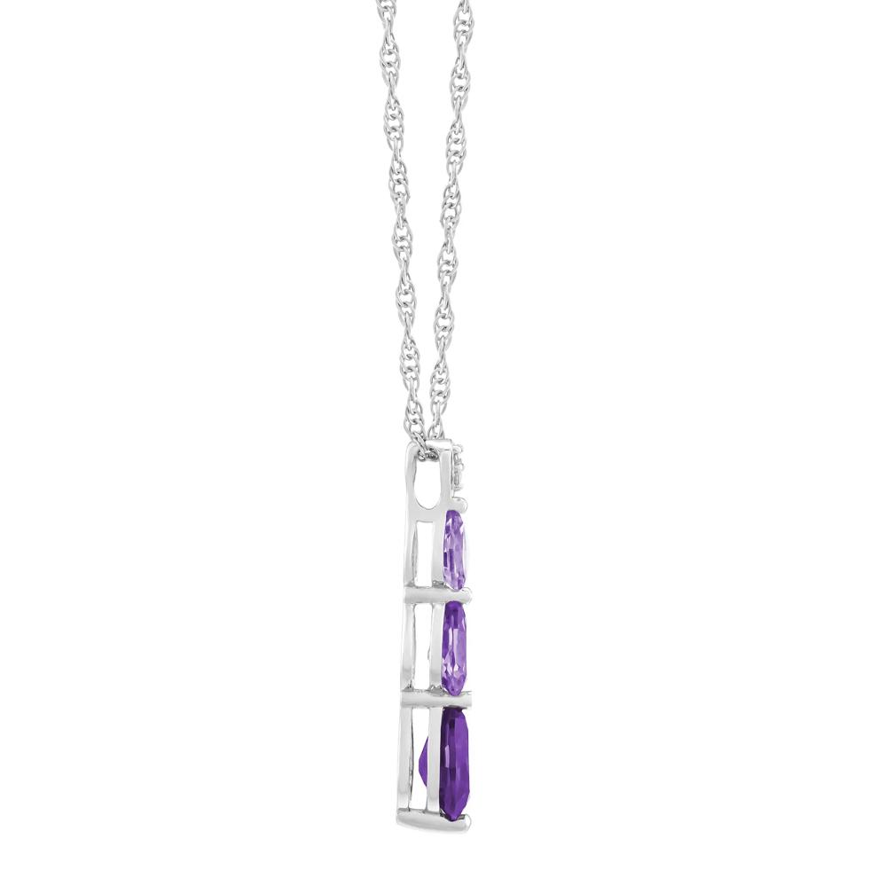 Three-Stone Amethyst and Lab-Created Amethyst and Diamond Accent Pendant in Sterling Silver – Image 2 of 3